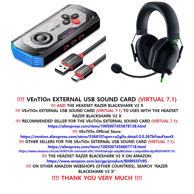 ‼️ 2024 11 16 ‼️ ✌👑 ‼️ VEnTIOn EXTERNAL USB SOUND CARD (VIRTUAL 7.1) TO USES WITH THE HEADSET RAZER BLACKSHARK V2&nbsp;X:
