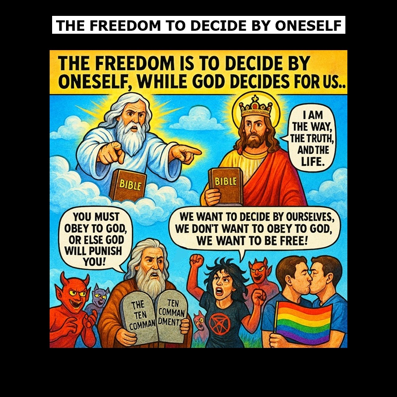‼️‼️ ‼️ 2025 04 12 ‼️ ✌👑 ‼️ TRÈS IMPORTANT : LA LIBERTÉ DE DÉCIDER, PAR SOIS-MÊME, EST UNE DES RAISONS DE LA RÉBELLION DES DÉMONS, ALORS QUE DIEU DÉCIDE POUR LES HUMAINS ET POUR LES ANGES… : L&rsquo;ANTICHRIST, ET LES DÉMONS, ET LES SATANISTES, ET TOUS LES REBELLES, ET TOUS LES PÉCHEURS, ET TOUS LES HOMOSEXUELS, VEULENT ÊTRE LIBRES : QU&rsquo;EST-CE QUE LA LIBERTÉ ABSOLUE ? : L&rsquo;ANTICHRIST N&rsquo;EST PAS EN FAVEUR DE L&rsquo;ANARCHIE, CEPENDANT, NOUS DEVONS ÊTRE LIBRES DE DÉCIDER PAR NOUS-MÊMES : LA LIBERTÉ EST DE DÉSOBÉIR À DIEU ET DE DÉCIDER PAR SOIS-MÊME : LA LIBERTÉ EST DE DÉCIDER PAR SOIS-MÊME, SANS DEVOIR OBÉIR À DIEU OU À QUELQU&rsquo;UN D&rsquo;AUTRE : LA LIBERTÉ ABSOLUE EST D&rsquo;ÊTRE CAPABLE DE DÉCIDER DE TOUT PAR SOIS-MÊME, SANS DEVOIR OBÉIR À DIEU OU À QUELQU&rsquo;UN D&rsquo;AUTRE : LES CHRÉTIENS NE SONT PAS TOUT À FAIT LIBRES, PARCE QUE DIEU S&rsquo;IMPOSE AUX CHRÉTIENS, C&rsquo;EST-À-DIRE QUE DIEU DÉCIDE POUR LES CHRÉTIENS : LES CHRÉTIENS NE DÉCIDENT PAS DE TOUT, PAR EUX-MÊMES, PARCE QU&rsquo;ILS DOIVENT OBÉIR A DIEU : LES CHRÉTIENS AFFIRMENT QUE LES HUMAINS NE SONT PAS LIBRES, LORSQUE LES HUMAINS SONT ESCLAVES DU PÉCHÉ, CEPENDANT AFIN D&rsquo;ÊTRE TOUT À FAIT LIBRE NOUS DEVONS DÉCIDER, PAR NOUS-MÊMES, DE CE QUE NOUS VOULONS FAIRE, SANS DEVOIR OBÉIR À DIEU OU À QUELQU&rsquo;UN D&rsquo;AUTRE : DIEU INTERDIT DE COMMETTRE DES PÉCHÉS, ET IL EST VÉRIDIQUE QUE CERTAINS PÉCHÉS RENDENT ESCLAVES, CEPENDANT, SI NOUS DEVONS OBÉIR À LA VOLONTÉ DE DIEU, NOUS NE SOMMES PAS LIBRES, PARCE QUE NOUS NE DÉCIDONS PAS, PAR NOUS-MÊMES, DE CE NOUS VOULONS FAIRE, PARCE QUE DIEU DÉCIDE POUR NOUS, DE CE QUE NOUS POUVONS FAIRE, ET DE CE QUE NOUS DEVONS FAIRE : L&rsquo;ANTICHRIST, ET LES DÉMONS, ET LES SATANISTES, ET TOUS LES REBELLES, ET TOUS LES PÉCHEURS, ET TOUS LES HOMOSEXUELS, VEULENT AVOIR LA LIBERTÉ DE DÉCIDER, PAR EUX-MÊMES, DE CE QU&rsquo;ILS VEULENT FAIRE, C&rsquo;EST-À-DIRE, QU&rsquo;ILS NE VEULENT PAS OBÉIR À DIEU, PARCE QU&rsquo;ILS NE VEULENT PAS QUE DIEU DÉCIDE, POUR EUX, DE CE QU&rsquo;ILS SONT AUTORISÉS À FAIRE… : LES CHRÉTIENS NE FONT PAS CE QU&rsquo;ILS ONT ENVIE DE FAIRE, OU CE QU&rsquo;ILS VEULENT FAIRE, PARCE QUE LES CHRÉTIENS OBÉISSENT À LA VOLONTÉ DE DIEU, C&rsquo;EST-À-DIRE QUE, LES CHRÉTIENS, FONT CE QUE DIEU A ENVIE POUR LES CHRÉTIENS, OU CE QUE DIEU VEUT POUR LES CHRÉTIENS, C&rsquo;EST-À-DIRE QUE LES CHRÉTIENS NE  SONT PAS TOUT À FAIT LIBRES, PARCE QUE LES CHRÉTIENS NE DÉCIDENT PAS, PAR EUX-MÊMES, DE CE QU&rsquo;ILS VEULENT FAIRE, PARCE QUE DIEU DÉCIDE DE CE QUE LES CHRÉTIENS PEUVENT FAIRE… : PARCE QUE LES CHRÉTIENS NE DÉCIDENT PAS DE TOUT, PAR EUX-MÊMES, LES CHRÉTIENS NE SONT PAS TOUT À FAT LIBRES, ALORS QUE LES CHRÉTIENS ONT L&rsquo;IMPRESSION D&rsquo;ÊTRE, TOUT À FAIT, LIBRES LORSQUE LES CHRÉTIENS OBÉISSENT À&nbsp;DIEU…