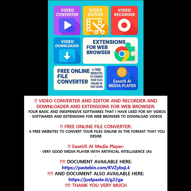 ‼️ 2025 05 24‼️ ✌👑 ‼️ VERY IMPORTANT: VIDEO CONVERTER, AND VIDEO EDITOR, AND VIDEO RECORDER, AND VIDEO DOWNLOADER, AND EXTENSIONS FOR WEB BROWSER TO DOWNLOAD VIDEOS, AND FREE ONLINE FILE CONVERTER, AND EaseUS AI Media&nbsp;Player: