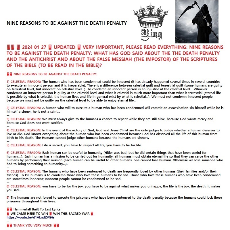 ‼️‼️ ‼️ 2025 10 10 ‼️ ✌👑 ‼️ TRÈS IMPORTANT : AVERTISSEMENT DE L&rsquo;ANTICHRIST AUX FRANÇAIS : ÊTRE EN FAVEUR DE LA PEINE DE MORT DURANT LA DICTATURE DE LA BIBLE EST UNE ERREUR&nbsp;: