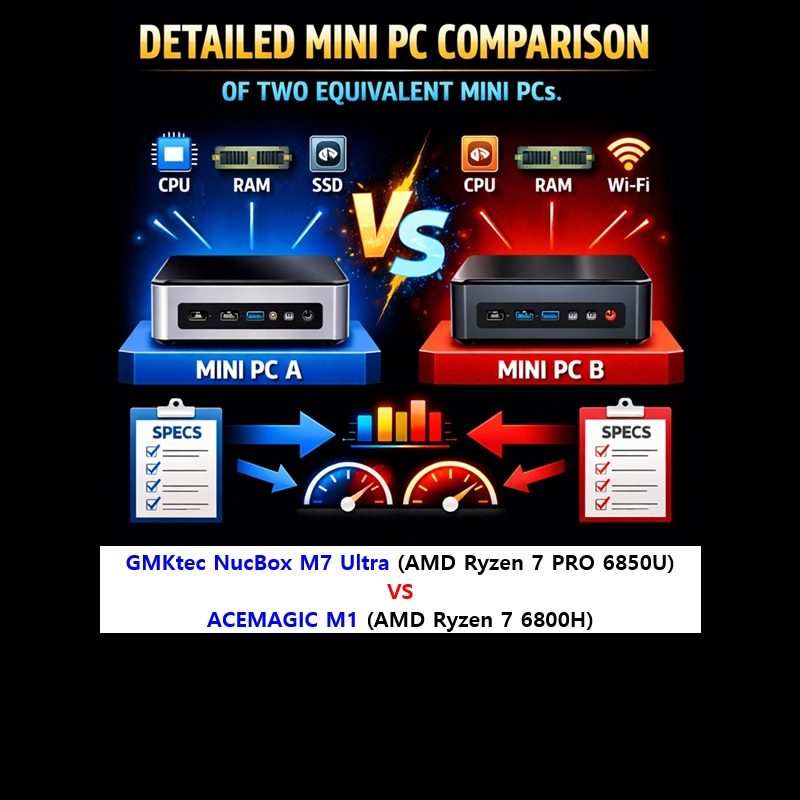 2026 03 27, DETAILED MINI PC COMPARISON: GMKtec NucBox M7 Ultra (AMD Ryzen 7 PRO 6850U) vs ACEMAGIC M1 (AMD Ryzen 7 6800H): COMPARISON OF TWO EQUIVALENT MINI PCs THAT I STRONGLY RECOMMEND FOR MANY USERS: THESE MINI PCs ARE HIGH-PERFORMANCE, AND THESE MINI PCs HAVE GOOD CONNECTIVITY, AND THE PRICE OF THESE MINI PCs IS AFFORDABLE, AND THESE MINI PCs CONSUME LITTLE ELECTRICITY, AND THESE MINI PCs CAN SUIT MANY USERS ACCORDING TO THEIR&nbsp;NEEDS: