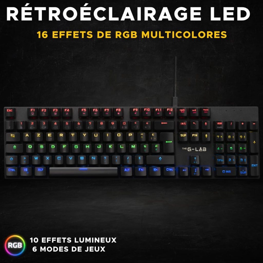 2026 03 10, RAINBOW KEYBOARD: The G-Lab Keyz Carbon Ex – Azerty Switch Mechanical Keyboard Blue – Gaming Keyboard – French AZERTY Layout – RGB LED Backlight, Total Anti-Ghosting, 12 Multimedia Keys –&nbsp;PC/PS5/Xbox