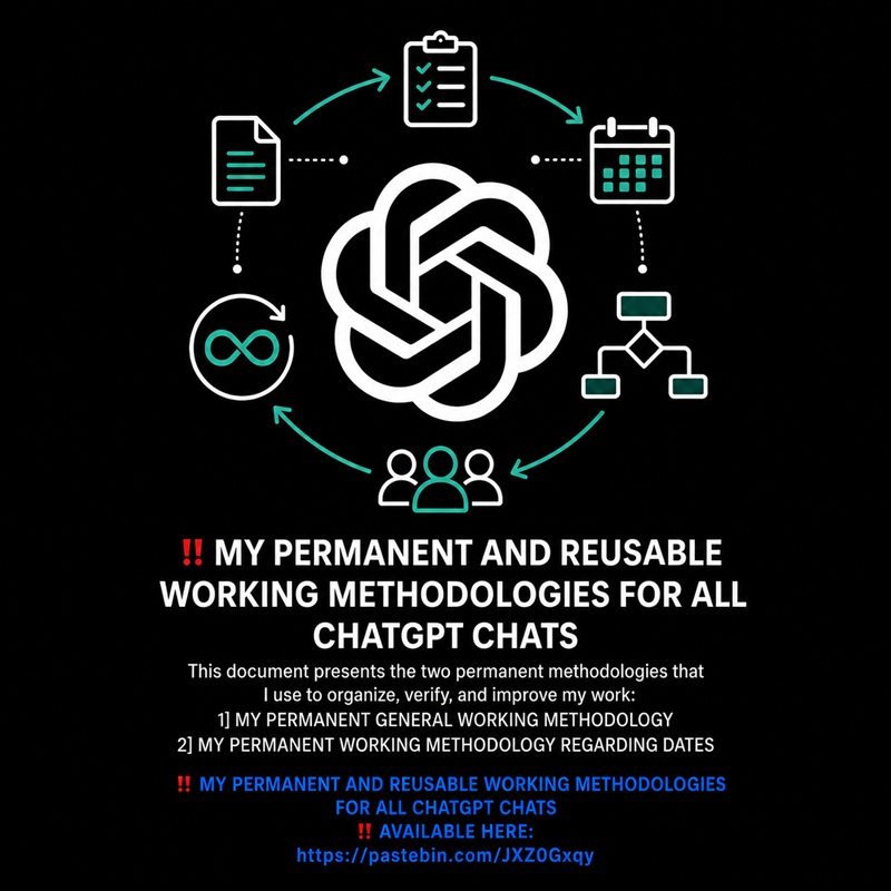 2026 08 04: NEW DOCUMENT: MY PERMANENT AND REUSABLE WORKING METHODOLOGIES FOR ALL CHATGPT CHATS: