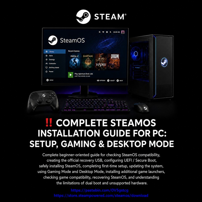 2026 08 23: NEW DOCUMENT: COMPLETE STEAMOS INSTALLATION GUIDE FOR PC: SETUP, GAMING & DESKTOP&nbsp;MODE